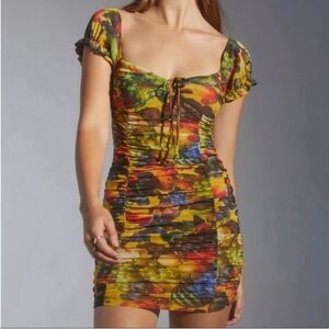 Urban Outfitters UO Fruit Print mesh Ruched Mini Dress size S